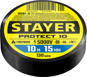 Изолента ПВХ 10м х 15 мм, черная, Protect-10 Professional STAYER 12291-D_z01