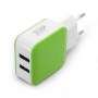 Зарядное устройство USB, 2 гнезда, бело-зелёный
